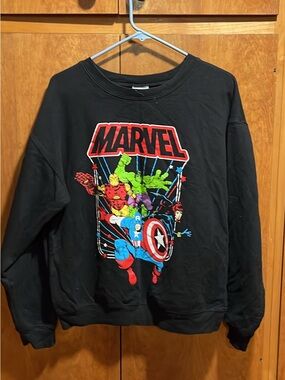 Marvel Black Crewneck Sweatshirt with Multicolor Superhero Graphic